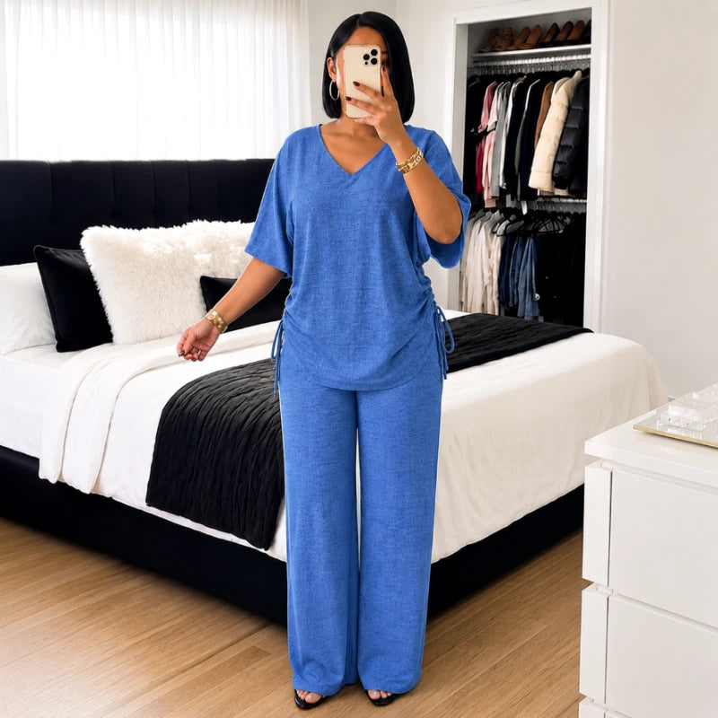 Conjunto Elegance – Blusa com Ajuste Lateral + Calça Pantalona