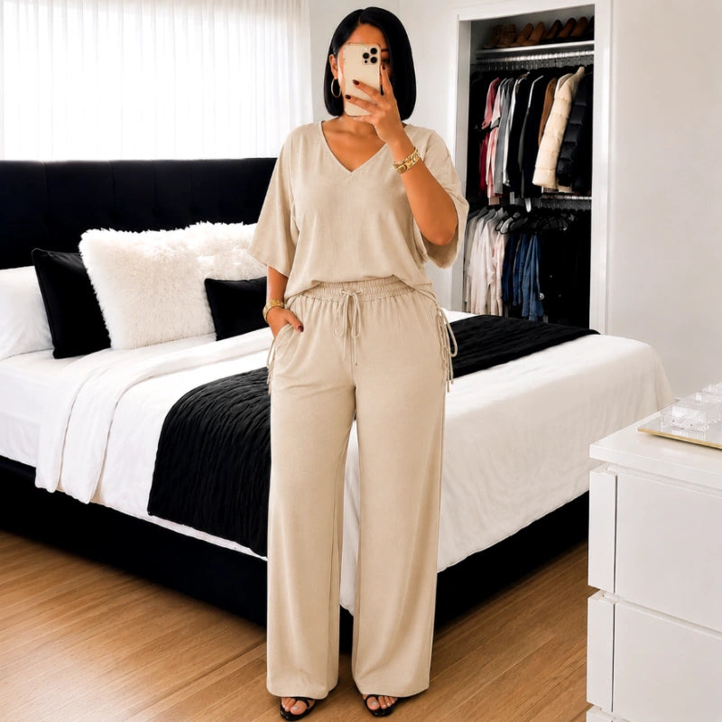 Conjunto Elegance – Blusa com Ajuste Lateral + Calça Pantalona