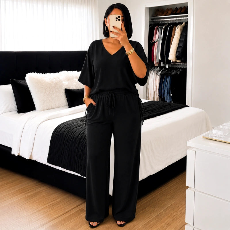 Conjunto Elegance – Blusa com Ajuste Lateral + Calça Pantalona