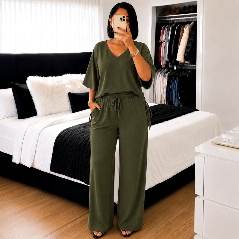 Conjunto Elegance – Blusa com Ajuste Lateral + Calça Pantalona