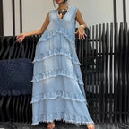 Vestido Jeans com Detalhe Babado