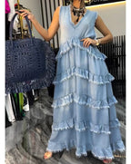 Vestido Jeans com Detalhe Babado
